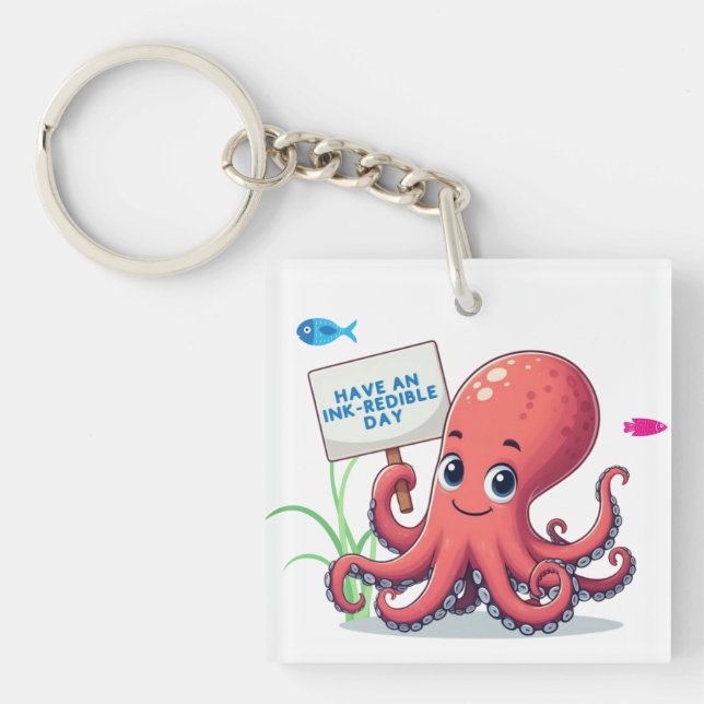 Cute, tecknad bläckfisk med fisk (Framsidan)