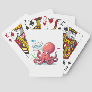 Cute, tecknad bläckfisk med fisk casinokort