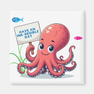Cute, tecknad bläckfisk med fisk magnet
