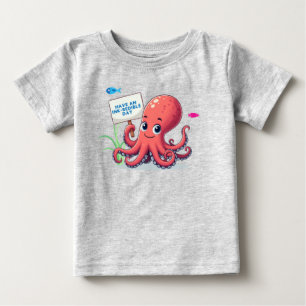 Cute, tecknad bläckfisk med fisk t shirt