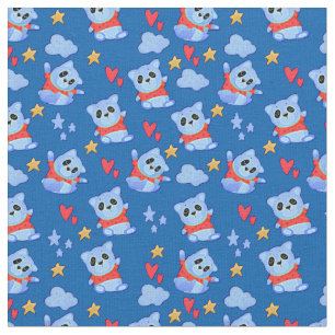 Cute Tecknad Blue Baby Panda med Red Top på Blue Tyg