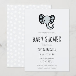 Cute tecknad blue elephant Baby-dusch Inbjudningar