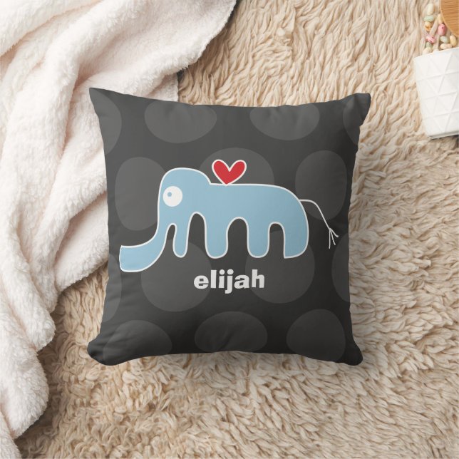 Cute Tecknad Blue Elephant Kärlek Roligt Dots Boy  Kudde (Filt)