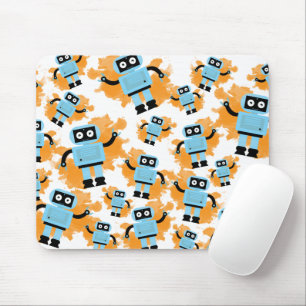 Cute Tecknad Blue Robot Orange Watercolor Stänk Musmatta