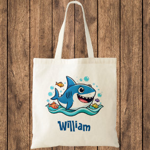 Cute Tecknad Blue Shark Tygkasse