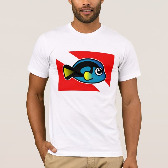 Cute Tecknad Blue Tang Dive Flagga T Shirt (Framsida)