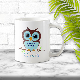 Cute Tecknad Blue Uggla Kaffemugg