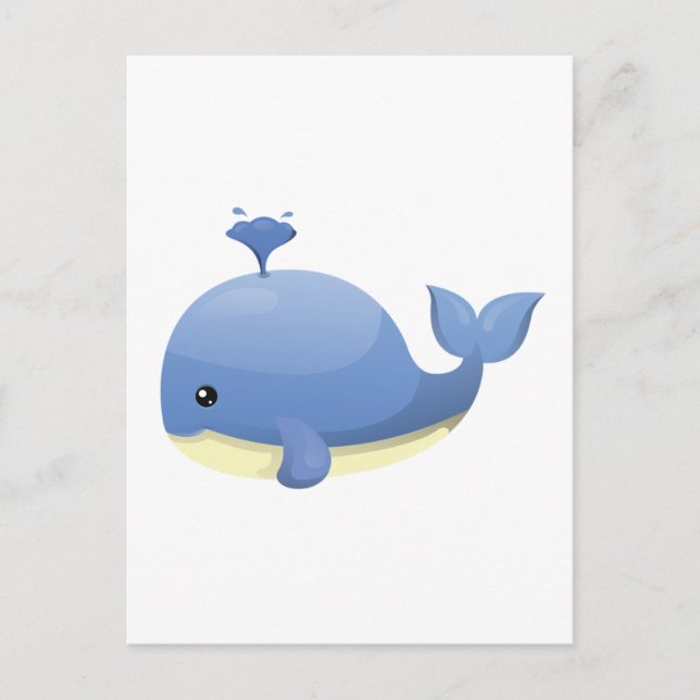 Cute Tecknad Blue Whale Spouting Vatten Vykort (Framsida)