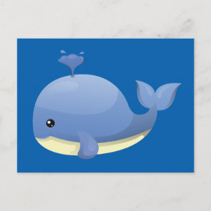 Cute Tecknad Blue Whale Spouting Vatten Vykort