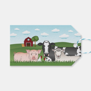 Cute Tecknad Boskap Barnyard Illustration Presentetikett
