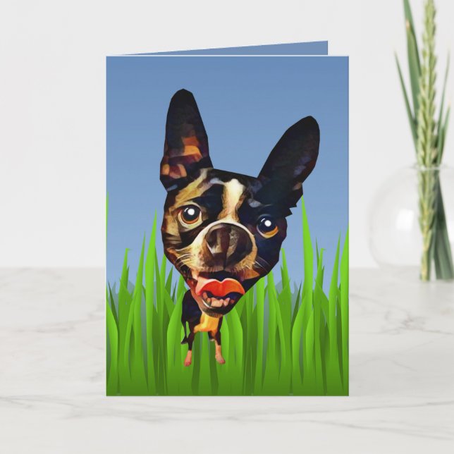 Cute Tecknad Boston Terrier Greeting Card Kort (Framsida)