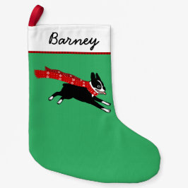 Cute Tecknad Boston Terrier Lycklig Hund Helgdag J Liten Julstrumpa