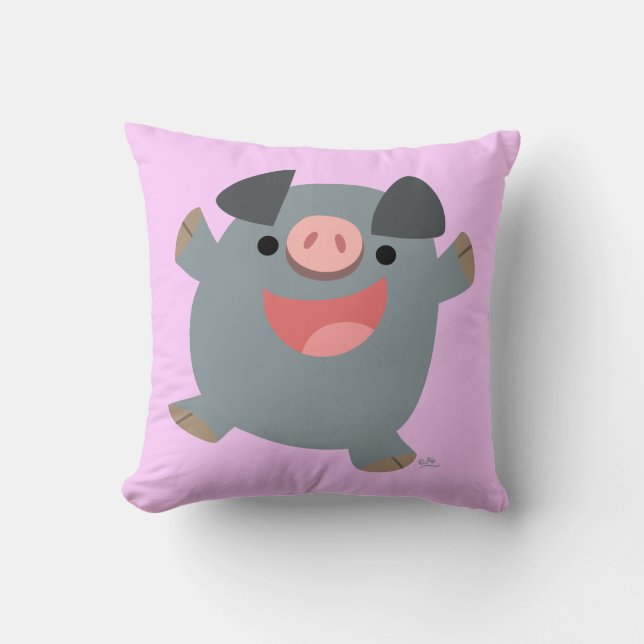 Cute Tecknad Bouncy Gris Pillow Kudde (Framsida)