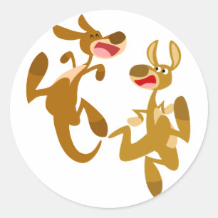 Cute Tecknad Bouncy Kangaroos Sticker Runt Klistermärke