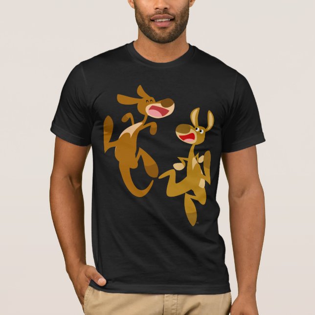 Cute Tecknad Bouncy Kangaroos T-Shirt (Framsida)