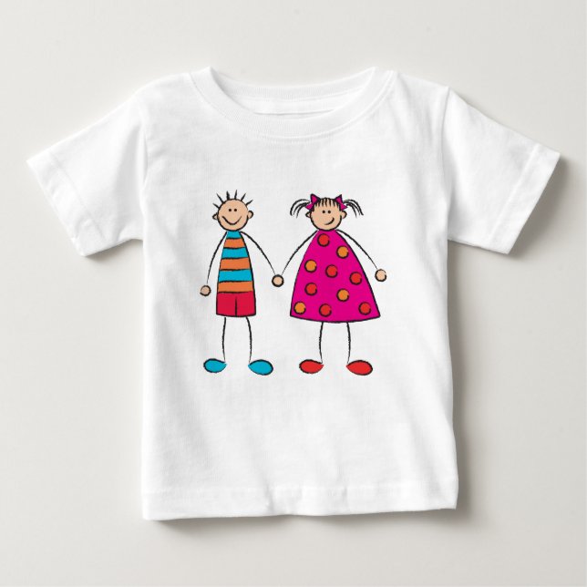 Cute Tecknad Boy and Girl Equals Kärlek T-shirt (Framsida)