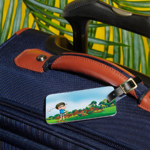 Cute Tecknad Boy Golfing Roligt Golf Älskare Desig Bagagebricka