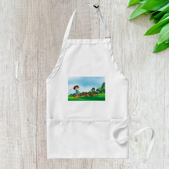 Cute Tecknad Boy Golfing Roligt Golf Älskare Desig Förkläde (Skapare uppladdad)