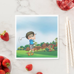 Cute Tecknad Boy Golfing Roligt Golf Älskare Desig Pappersservett