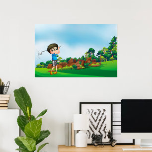 Cute Tecknad Boy Golfing Roligt Golf Älskare Desig Poster
