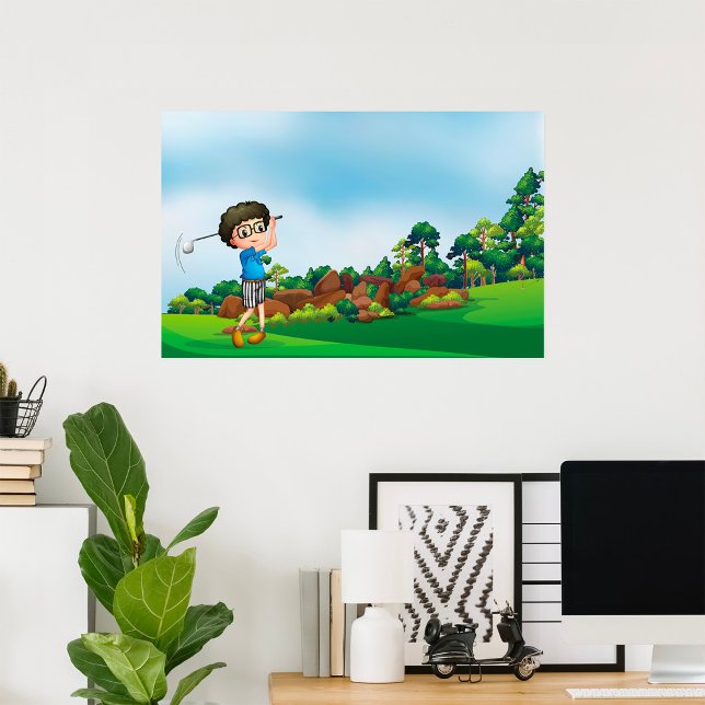 Cute Tecknad Boy Golfing Roligt Golf Älskare Desig Poster (Skapare uppladdad)