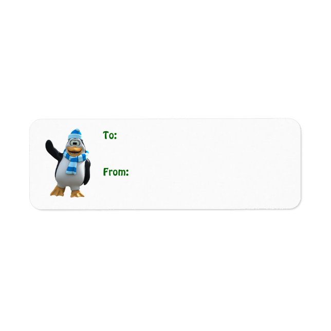 Cute Tecknad Boy Penguin Returadress Etikett (Framsidan)