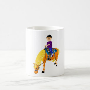 Cute tecknad boy ridar hästpony-tecknader kaffemugg