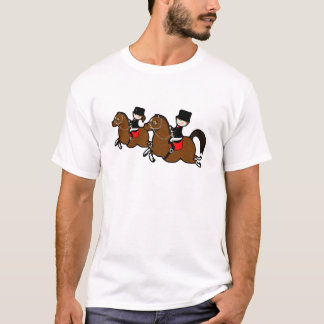 Cute tecknad boyflicka ridande dresshästar t-shirt