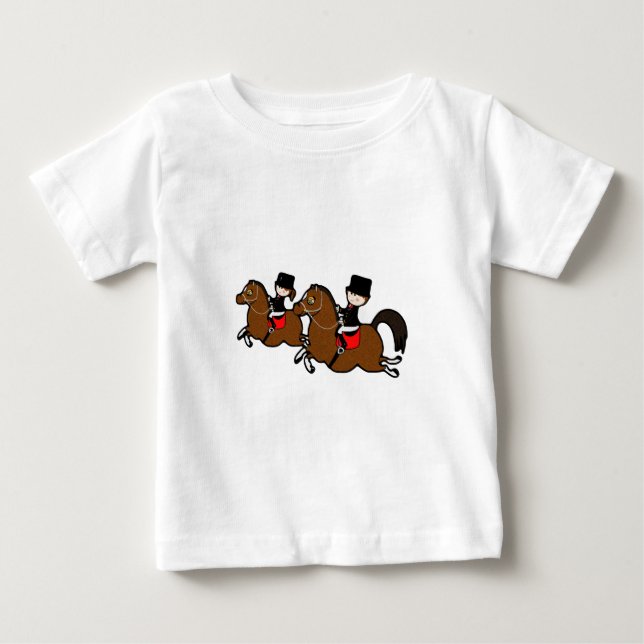Cute tecknad boyflicka ridande dresshästar t shirt (Framsida)