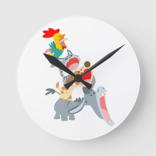 Cute Tecknad Bremen Town Musician Wall Clock Rund Klocka