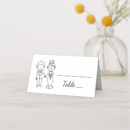 Cute Tecknad Bride Groom Black White-Bröllopsfest Placeringskort