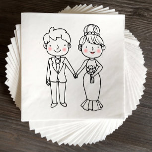 Cute Tecknad Bride Groom Whimsical Bröllop Pappersservett