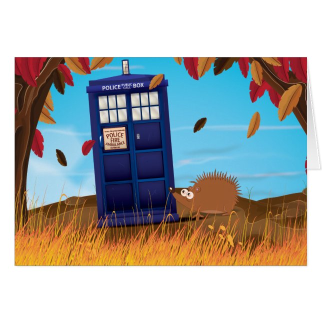 Cute Tecknad British Police box och hedgehog Hälsningskort (Framsidan Horizontal)