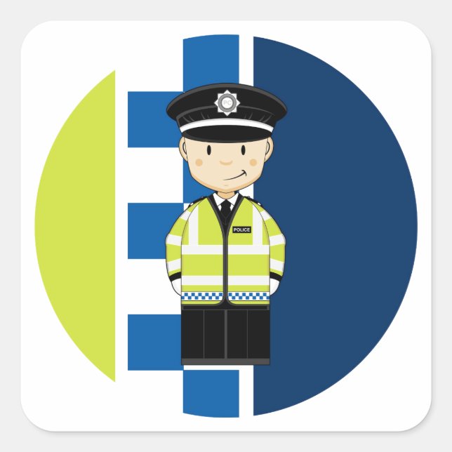Cute Tecknad British Policeman Fyrkantigt Klistermärke (Framsida)