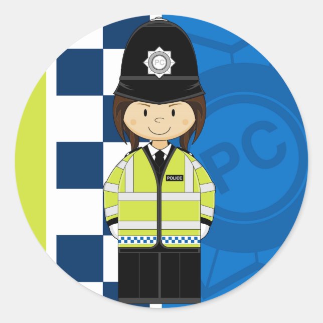 Cute Tecknad British Policeman Runt Klistermärke (Framsida)