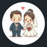Cute Tecknad Bröllop par Stickers Runt Klistermärke<br><div class="desc">Njut av den förtjusande tecknad bröllop-partiketternas perfekt för att fira kärlek och giftermål. Underbar för dekorationerna par och bröllop.</div>