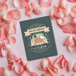 Cute tecknad bröllop spara datum inbjudan