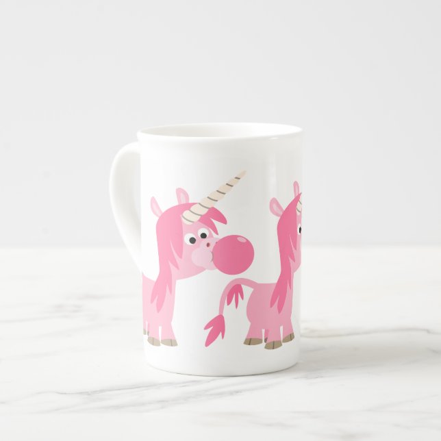 Cute Tecknad Bubble Gum Unicorn Bone China Mugg Benporslin Mugg (Framsida vänster)