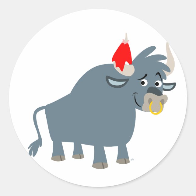 Cute Tecknad Bull-klistermärke Runt Klistermärke (Framsida)