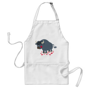 Cute Tecknad Bull och Red Bloom Cooking Apron Förkläde