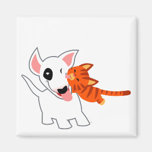 Cute Tecknad Bull Terrier och Kitten Magnet