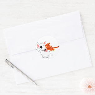 Cute Tecknad Bull Terrier och Kitten Sticker Runt Klistermärke