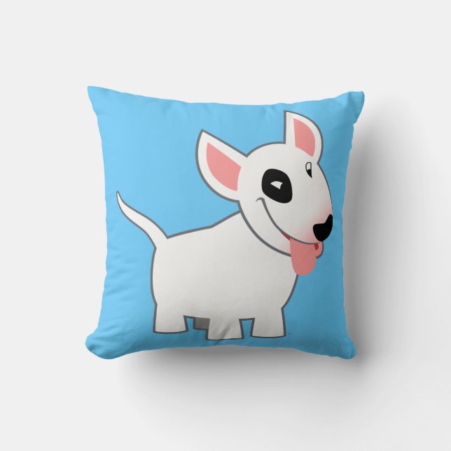 Cute Tecknad Bull Terrier Pillow Kudde (Framsida)
