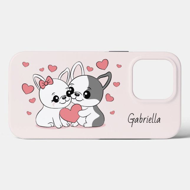 Cute Tecknad Bulldog Älskare Heart Valentine Day (Baksida (horisontell))