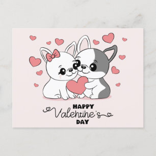 Cute Tecknad Bulldog Älskare Heart Valentine Day Vykort