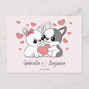 Cute Tecknad Bulldog Älskare Heart Valentine Day Vykort