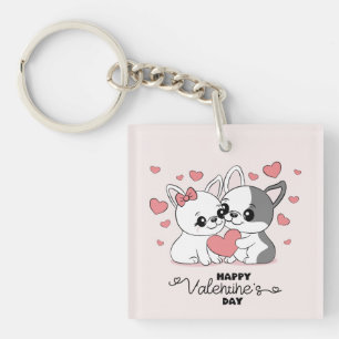 Cute Tecknad Bulldog Älskare Hjärtar Alla hjärtans