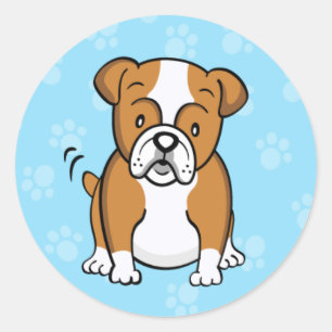 Cute Tecknad Bulldog Sticker Runt Klistermärke
