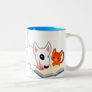 Cute Tecknad Bullie och Kattunge med Bok Mugg