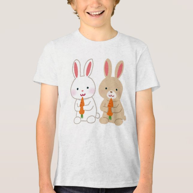 Cute Tecknad Bunnies med morötter T Shirt (Framsida)